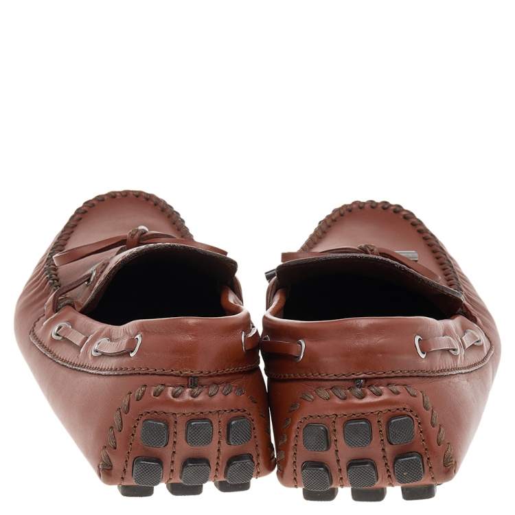 Pre Owned Louis Vuitton Brown Leather Arizona Bow Loafers Size 42.5