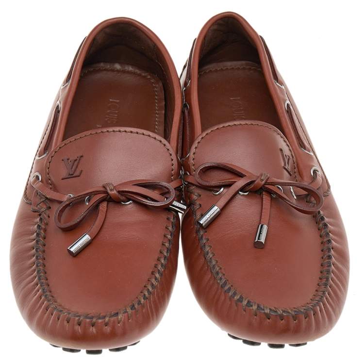 Pre Owned Louis Vuitton Brown Leather Arizona Bow Loafers Size 42.5
