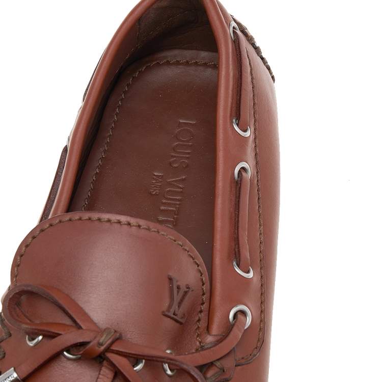 Pre Owned Louis Vuitton Brown Leather Arizona Bow Loafers Size 42.5