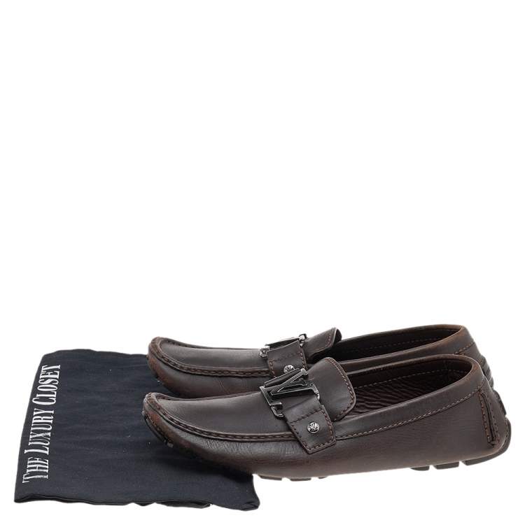 Pre Owned Louis Vuitton Dark Brown Leather Monte Carlo Loafers Size 41