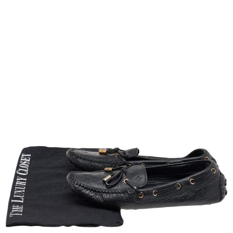 Pre Owned Louis Vuitton Black Monogram Leather Slip on Loafers Size 36.5