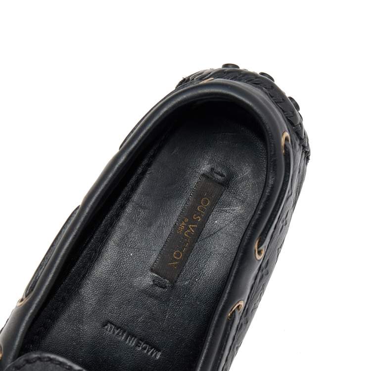 Pre Owned Louis Vuitton Black Monogram Leather Slip on Loafers Size 36.5
