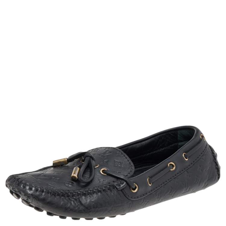 Louis Vuitton Black Monogram Leather Slip on Loafers Size 36.5 Louis Vuitton