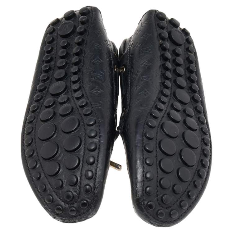 Pre Owned Louis Vuitton Black Monogram Leather Slip on Loafers Size 36.5