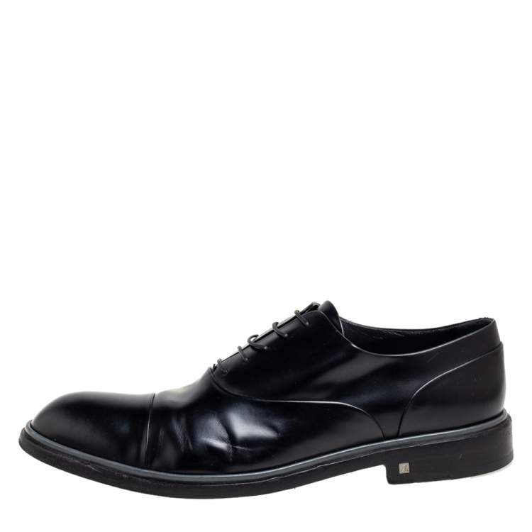 Pre Owned Louis Vuitton Black Patent Leather Lace Up Oxfords Size 44