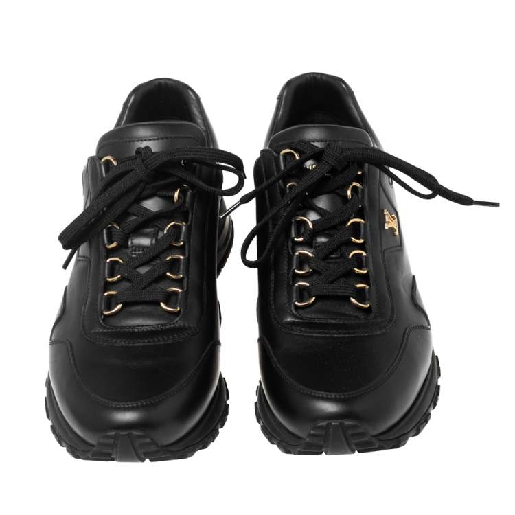Pre Owned Louis Vuitton Black Leather Lace Up Sneakers Size 41