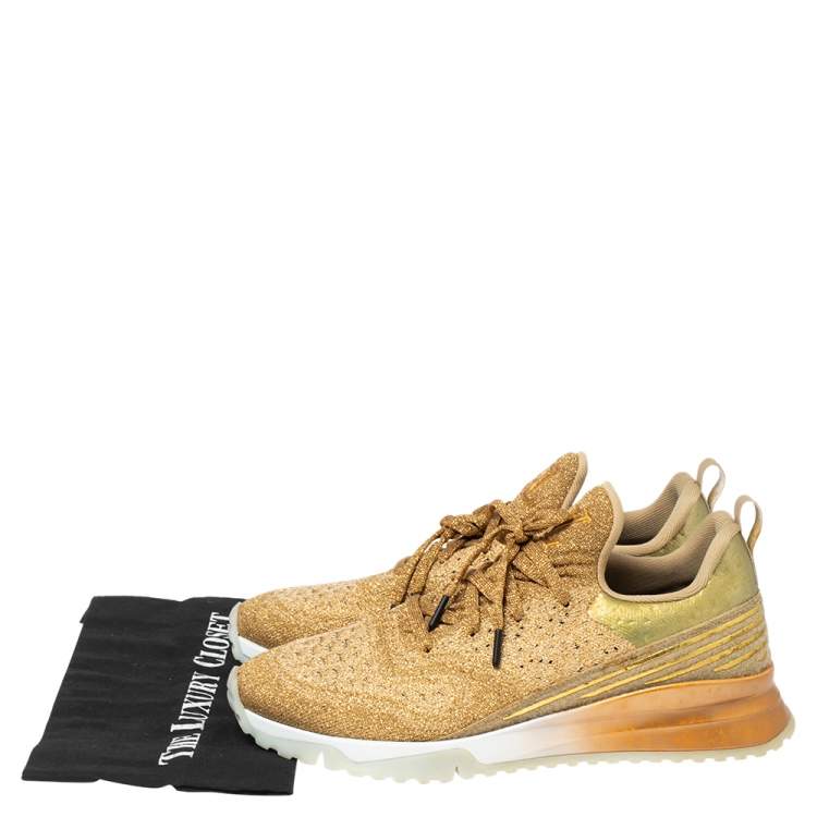 Pre Owned Louis Vuitton Gold Knit Fabric and Leather V.N.R Sneakers Size 43