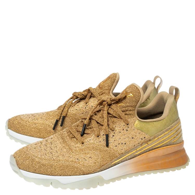 Pre Owned Louis Vuitton Gold Knit Fabric and Leather V.N.R Sneakers Size 43