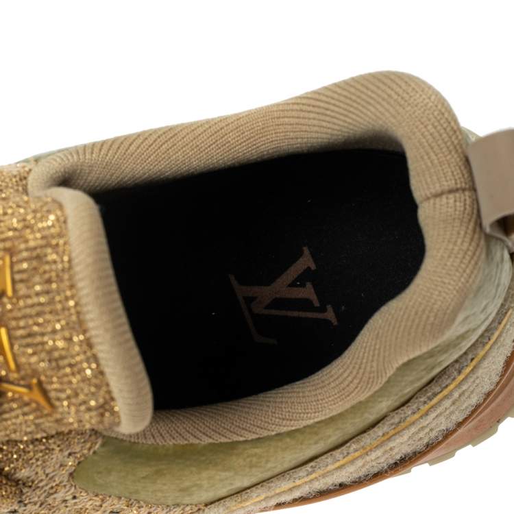 Pre Owned Louis Vuitton Gold Knit Fabric and Leather V.N.R Sneakers Size 43