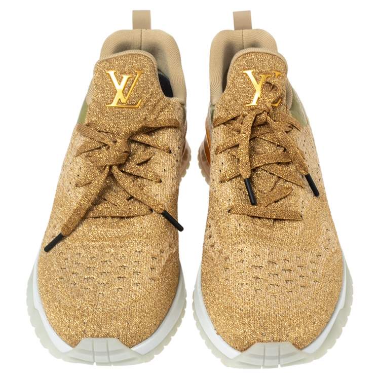 Pre Owned Louis Vuitton Gold Knit Fabric and Leather V.N.R Sneakers Size 43