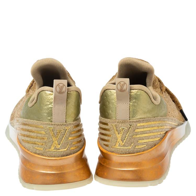 Pre Owned Louis Vuitton Gold Knit Fabric and Leather V.N.R Sneakers Size 43