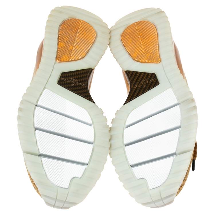 Pre Owned Louis Vuitton Gold Knit Fabric and Leather V.N.R Sneakers Size 43