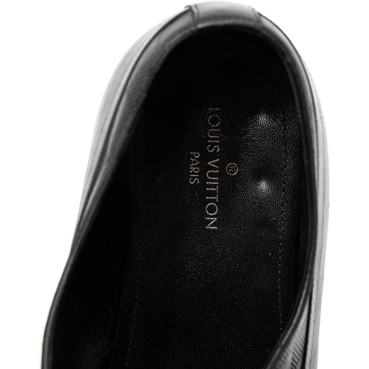 Pre Owned Louis Vuitton Black Leather and Damier Monk Strap Loafers Size 42.5