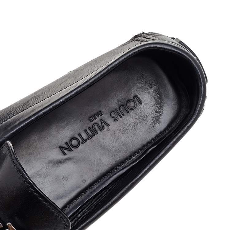 Pre Owned Louis Vuitton Black Leather Monte Carlo Slip on Loafer Size 44.5