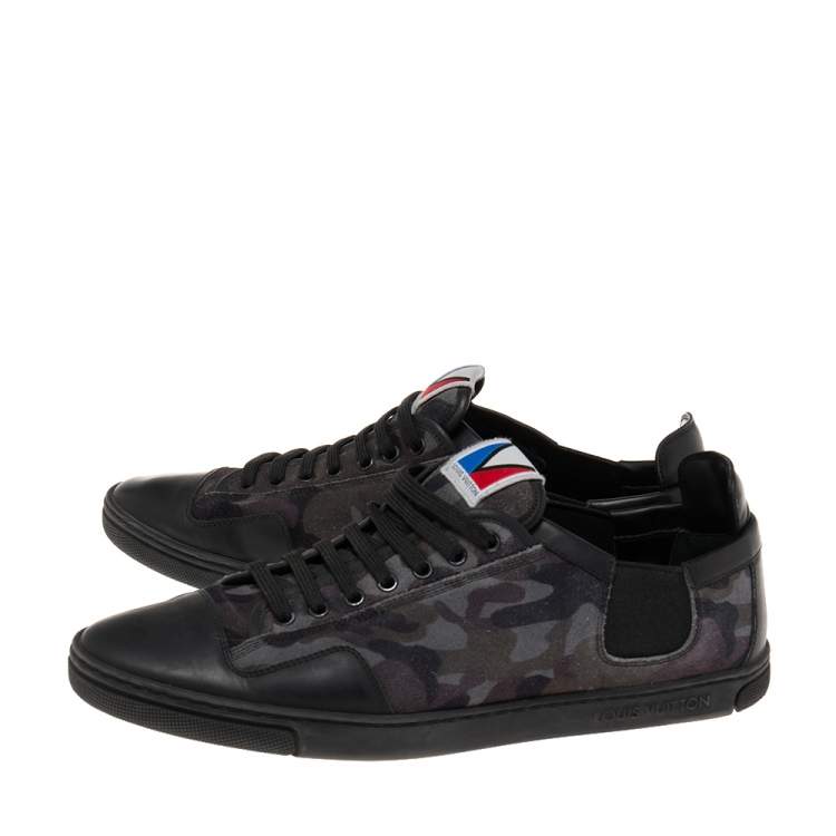 Pre Owned Louis Vuitton Camouflage Print Suede And Leather Low Top Sneakers Size 42