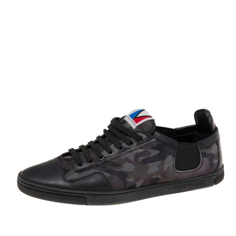 Pre Owned Louis Vuitton Camouflage Print Suede And Leather Low Top Sneakers Size 42