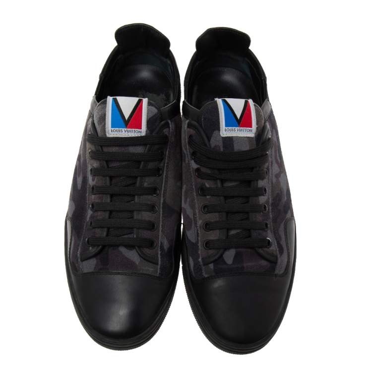 Pre Owned Louis Vuitton Camouflage Print Suede And Leather Low Top Sneakers Size 42