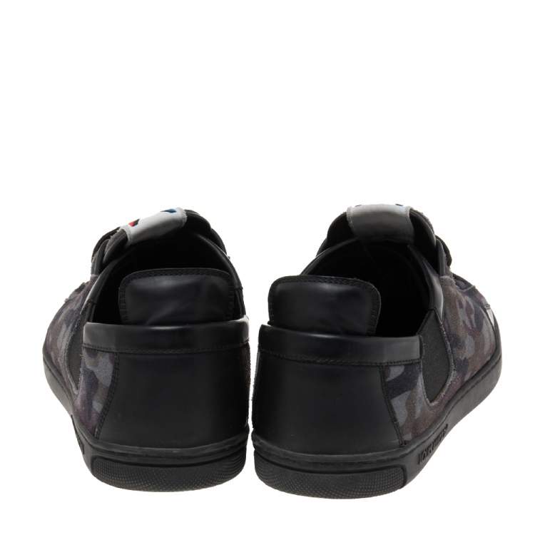 Pre Owned Louis Vuitton Camouflage Print Suede And Leather Low Top Sneakers Size 42