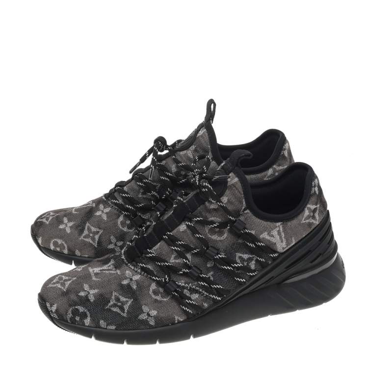 Pre Owned Louis Vuitton Black Monogram Tie Dye Denim Fastlane Sneakers Size 40