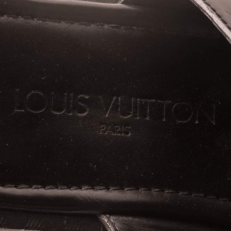 Pre Owned Louis Vuitton Dark Brown Monogram Embossed Leather Flat Slide Sandal Size 41.5