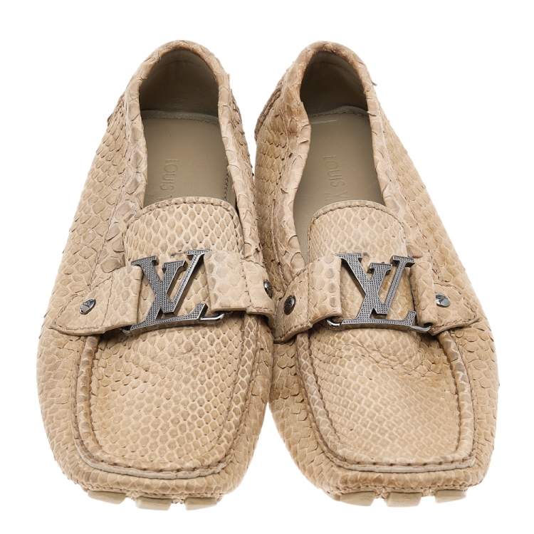 Pre Owned Louis Vuitton Beige Python Leather Monte Carlo Loafers Size 44