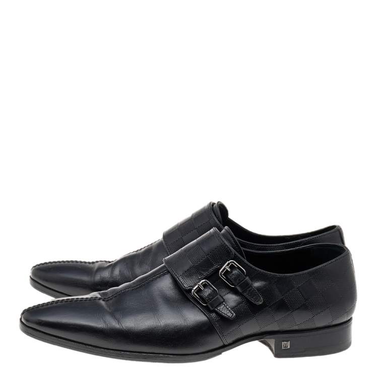 Pre Owned Louis Vuitton Black Leather Double Flap Slip On Loafers Size 41.5