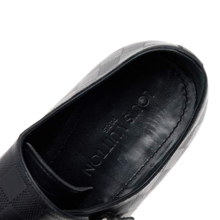 Pre Owned Louis Vuitton Black Leather Double Flap Slip On Loafers Size 41.5