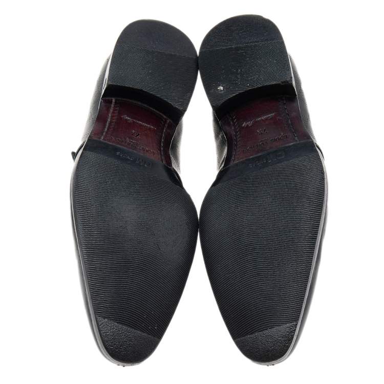 Pre Owned Louis Vuitton Black Leather Double Flap Slip On Loafers Size 41.5