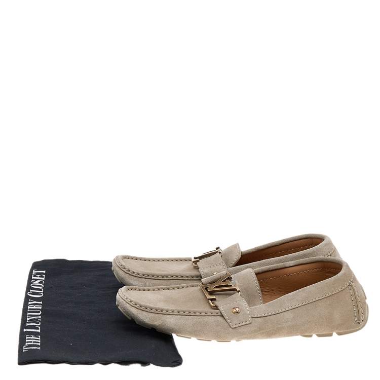 Pre Owned Louis Vuitton Grey Suede Monte Carlo Loafers Size 41