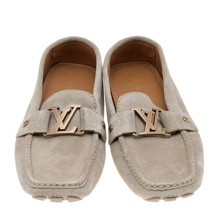 Pre Owned Louis Vuitton Grey Suede Monte Carlo Loafers Size 41