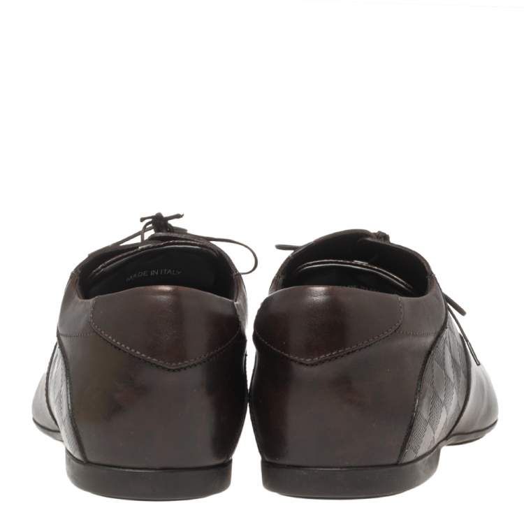 Pre Owned Louis Vuitton Dark Brown Damier Embossed Leather Lace-Up Oxfords Size 42