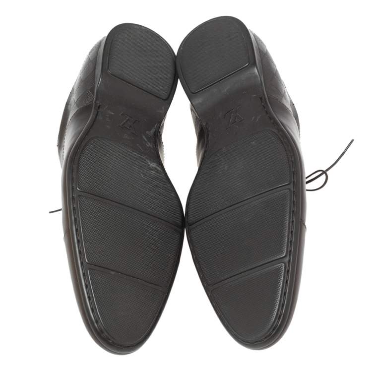 Pre Owned Louis Vuitton Dark Brown Damier Embossed Leather Lace-Up Oxfords Size 42