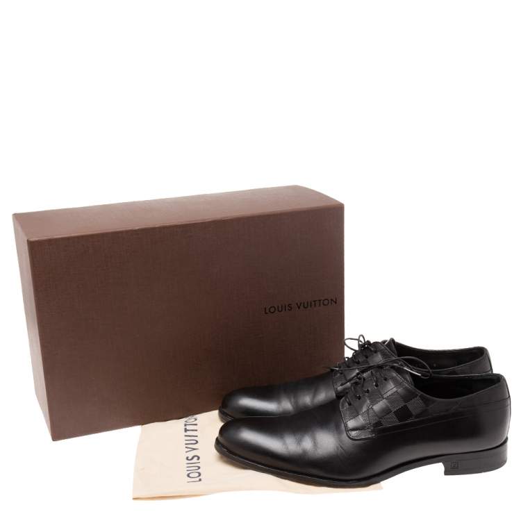 Pre Owned Louis Vuitton Black Damier Embossed Leather Lace-Up Derby Size 43