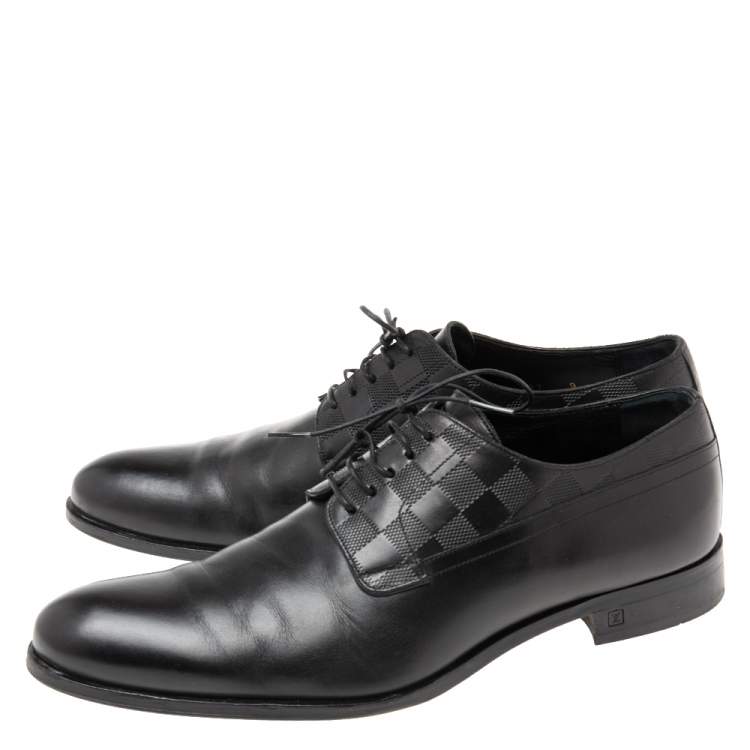 Pre Owned Louis Vuitton Black Damier Embossed Leather Lace-Up Derby Size 43
