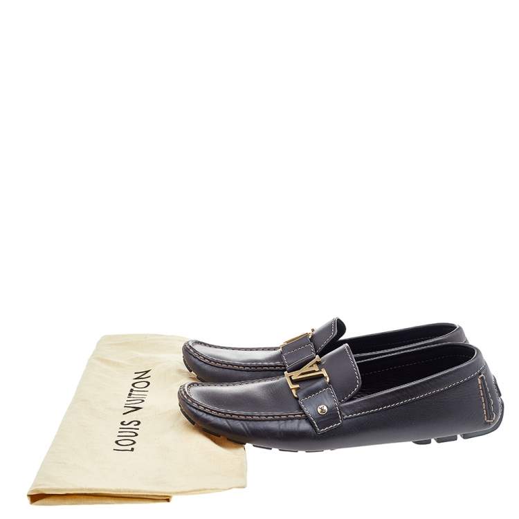 Pre Owned Louis Vuitton Brown Leather Monte Carlo Slip On Loafers Size 43.5