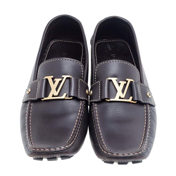 Pre Owned Louis Vuitton Brown Leather Monte Carlo Slip On Loafers Size 43.5
