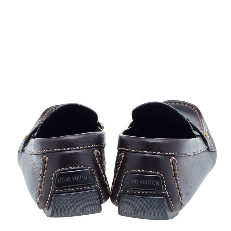 Pre Owned Louis Vuitton Brown Leather Monte Carlo Slip On Loafers Size 43.5