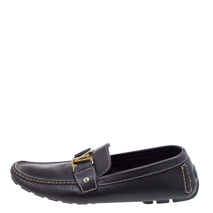 Pre Owned Louis Vuitton Brown Leather Monte Carlo Slip On Loafers Size 43.5