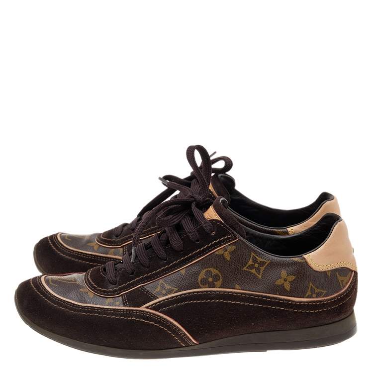 Pre Owned Louis Vuitton Brown Monogram Canvas And Suede Low Top Sneakers Size 43