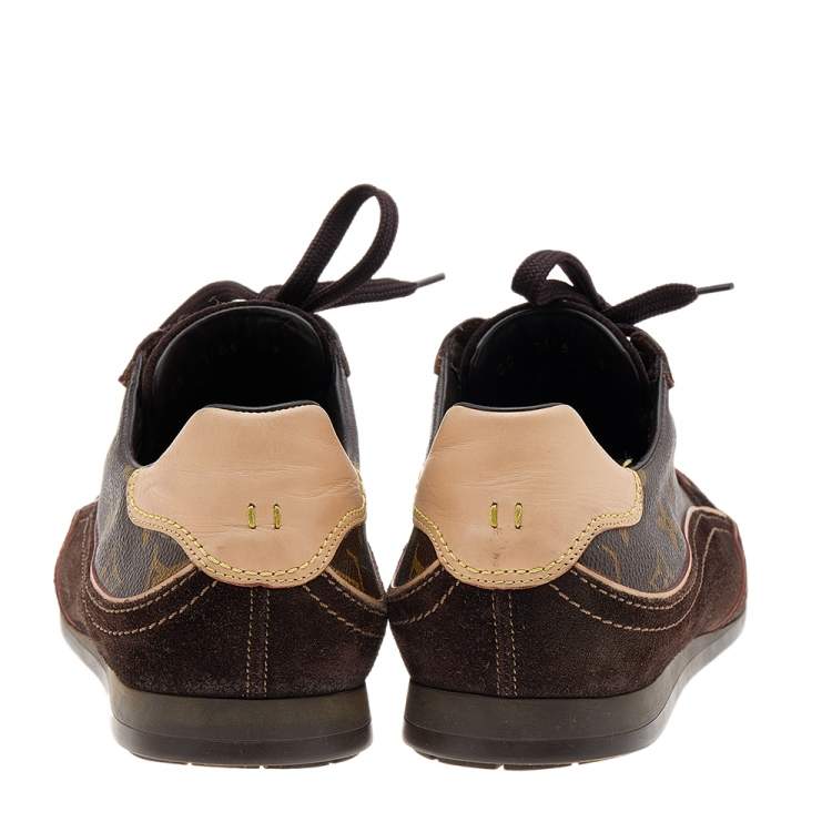 Pre Owned Louis Vuitton Brown Monogram Canvas And Suede Low Top Sneakers Size 43