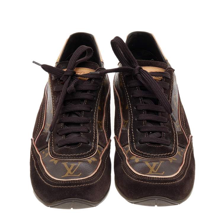 Pre Owned Louis Vuitton Brown Monogram Canvas And Suede Low Top Sneakers Size 43