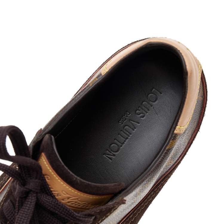 Pre Owned Louis Vuitton Brown Monogram Canvas And Suede Low Top Sneakers Size 43