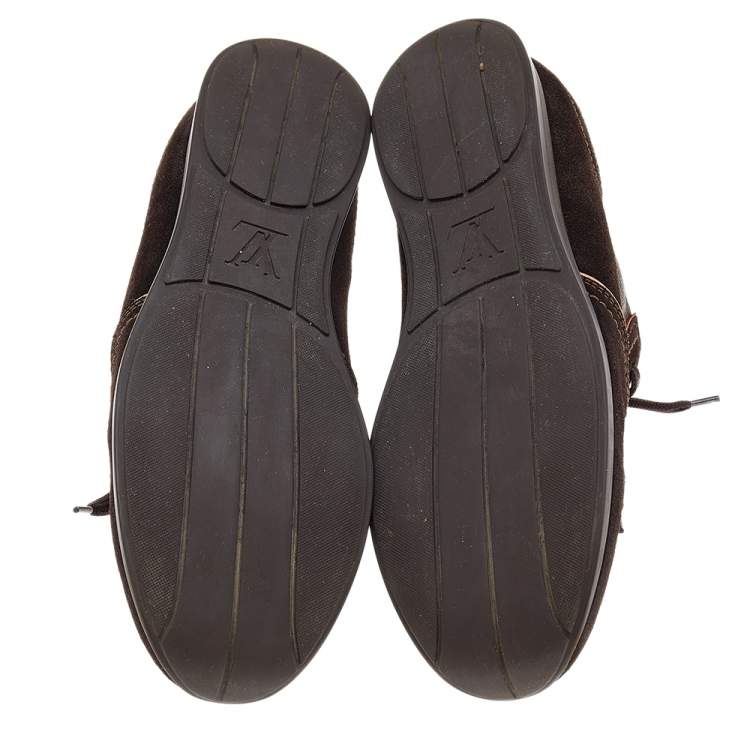 Pre Owned Louis Vuitton Brown Monogram Canvas And Suede Low Top Sneakers Size 43