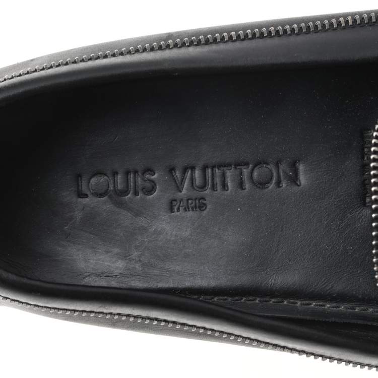 Pre Owned Louis Vuitton Black Leather Slip On Driving Loafers Size 43.5