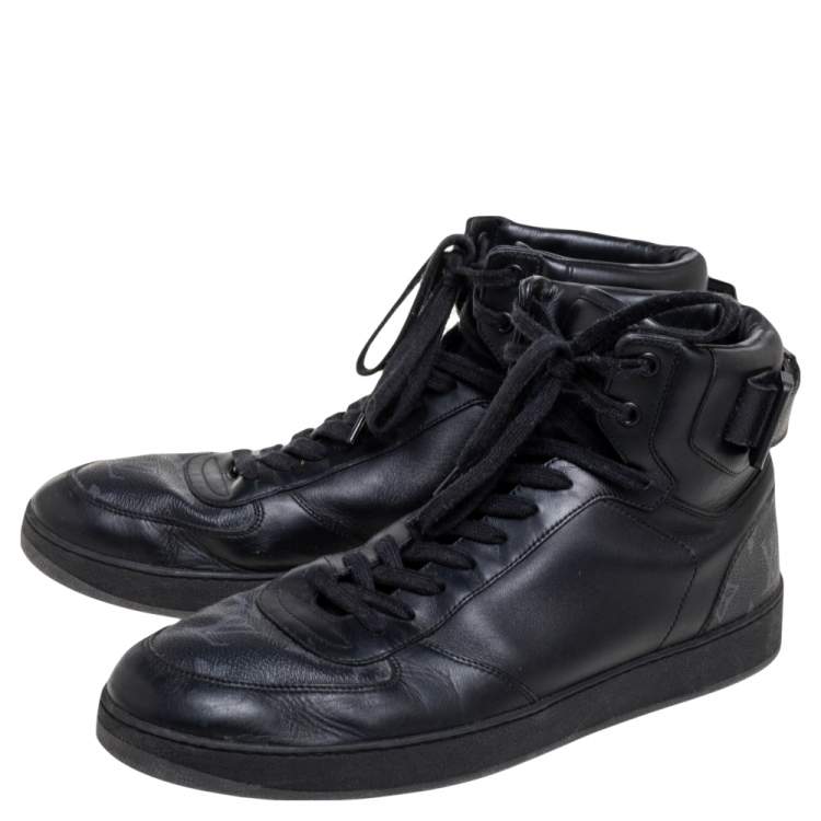 Pre Owned Louis Vuitton Black Monogram Canvas and Leather Rivoli Sneaker Boots Size 43.5