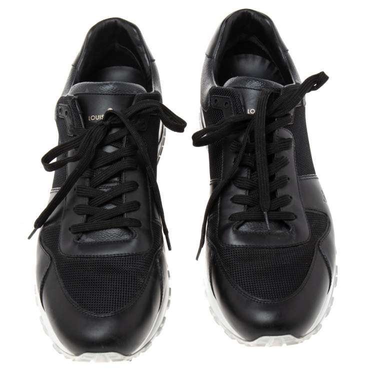 Pre Owned Louis Vuitton Black Mesh And Monogram Canvas Run Away  Sneakers Size 45
