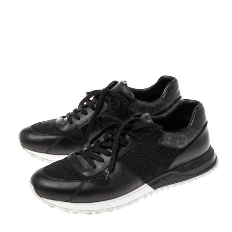 Pre Owned Louis Vuitton Black Mesh And Monogram Canvas Run Away  Sneakers Size 45