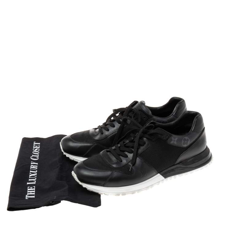 Pre Owned Louis Vuitton Black Mesh And Monogram Canvas Run Away  Sneakers Size 45