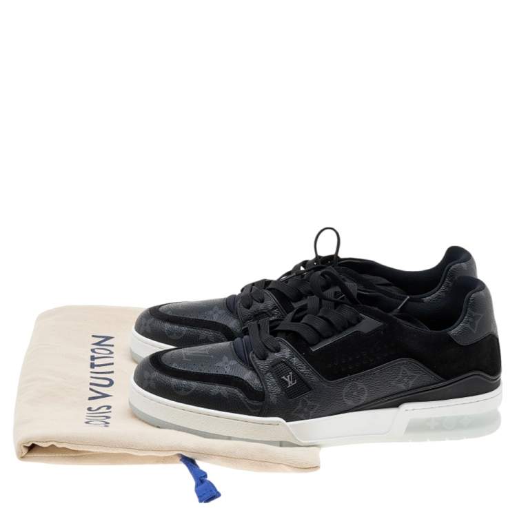 Pre Owned Louis Vuitton Monogram Eclipse Canvas and Suede LV Trainer Sneakers Size 42