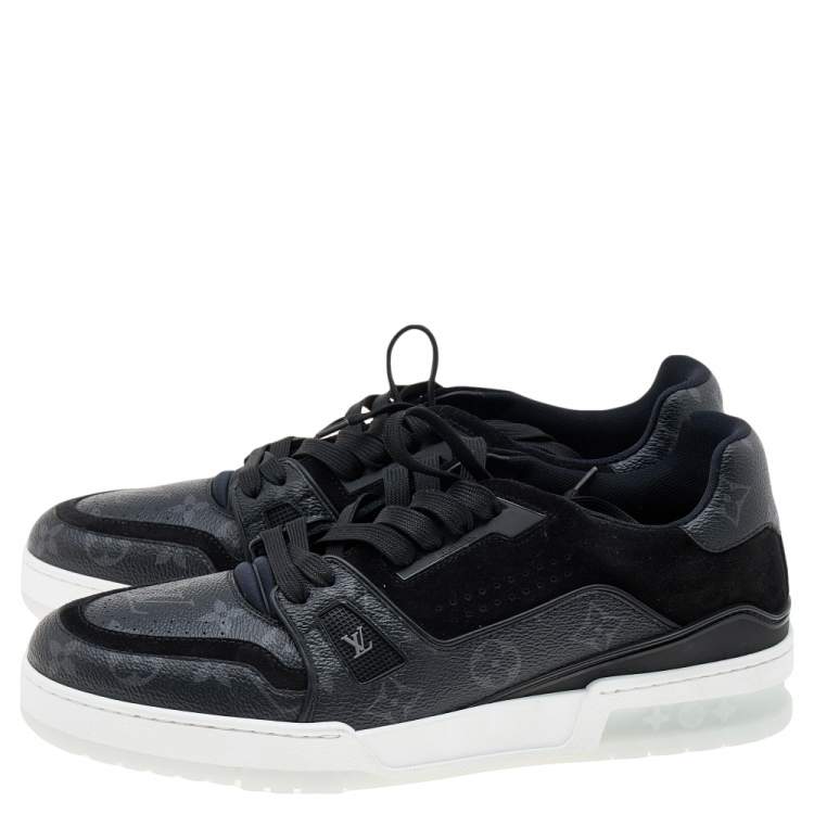 Pre Owned Louis Vuitton Monogram Eclipse Canvas and Suede LV Trainer Sneakers Size 42